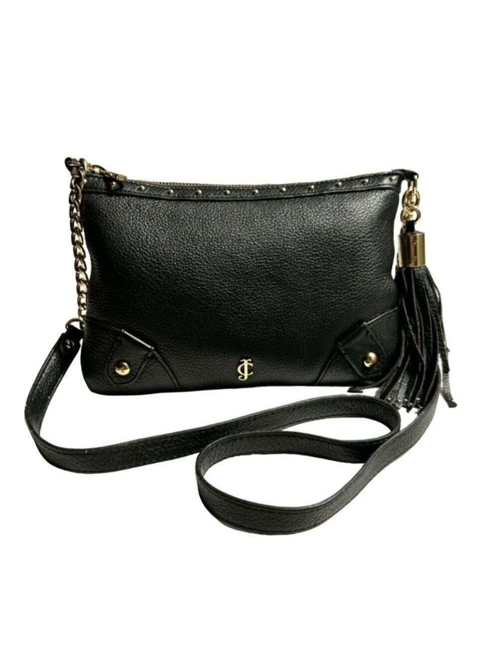 Juicy Couture Black Leather Crossbody Bag with Studs & Tassel
